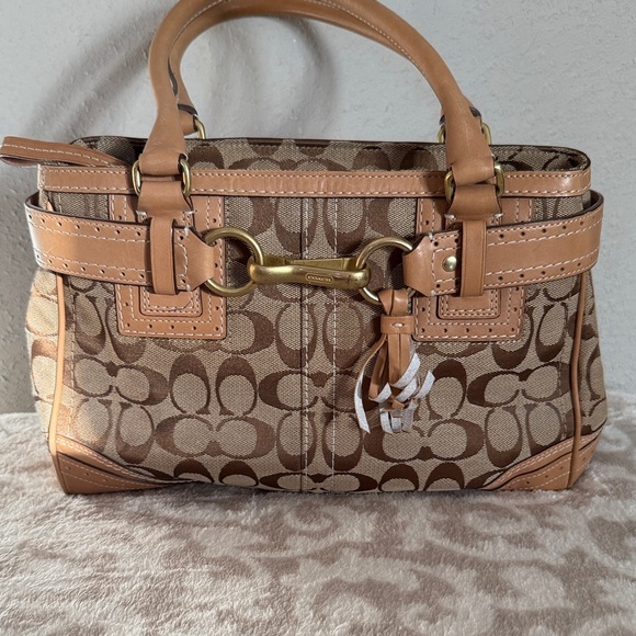 Coach Handbags - Coach Tan and Brown Signature Satchel